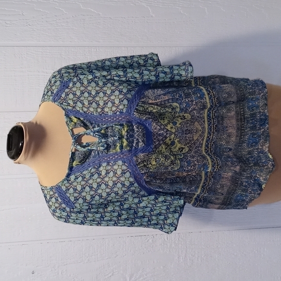 Olive Hill small Bohemian boho hippie blouse sheer - Picture 2 of 9